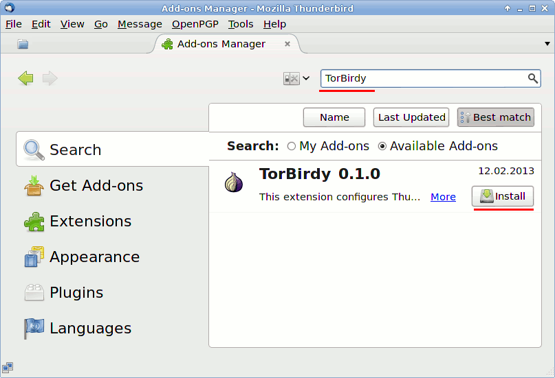Install TorBirdy